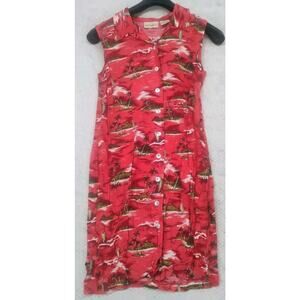 Vtg Expressions Red Tropical Hawaiian Print Sleeveless Dress Size 8 Spring USA